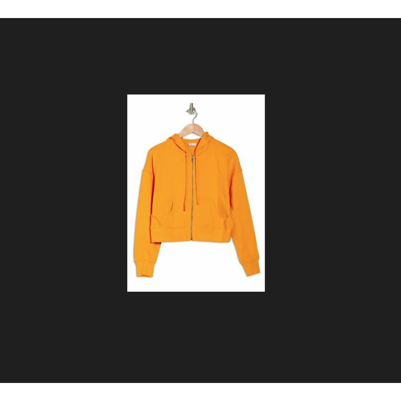 Abound Womens Kangaroo Pouch Crop Full Zip Knit Hoodie In Orange Slice 2XSmall - Picture 2 of 3